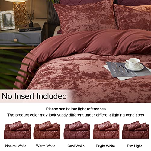 Phf Truly Velvet Duvet Cover Set Queen Size, 3Pcs Ultra Soft Breathable Comforter Cover Set, Luxury Cozy Flannel Duvet Cover With Pillow Shams Bedding Collection, 90" X 90", Burgundy/Rust Red #TOP5