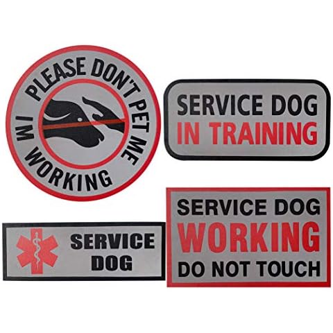 Periflowin Service Dog Patches,Don't PET ME I'm Working,Working Do Not Touch,Service Dog in Training,Reflective Dog Patches for Dog Vest Harnesses,Collars,Leashes,Backpack -(Bundle 4 Pieces) Cover