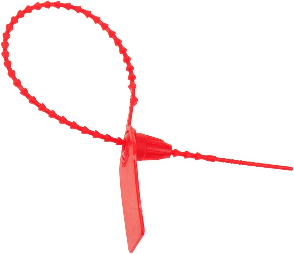 100pcs Plasitc Tamper Seals, Zip Ties for Fire Extinguisher Pull-Tite Security Tags Numbered Disposable Self-Locking Tie 10 inch, Red