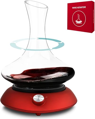 Electric Wine Decanter Shaker, Smart Wine Aerator, Stepless speeding change, Automatic Rotating Red Wine Aerator Breather, Christmas,Birthday,Wedding Parties Gifts for Wine Lovers (Red Base Only)