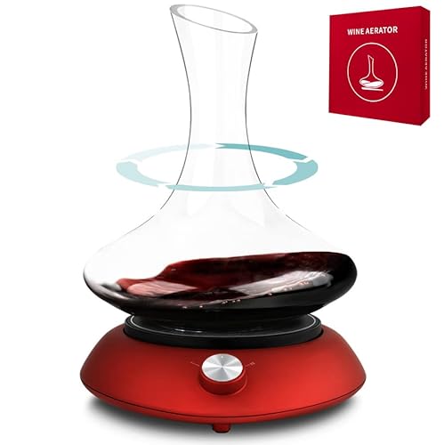 Electric Wine Decanter Shaker, Smart Wine Aerator, Stepless Speeding Change, Automatic Rotating Red Wine Aerator Breather, Christmas,Birthday,Wedding Parties Gifts For Wine Lovers (Red Base Only) #TOP3