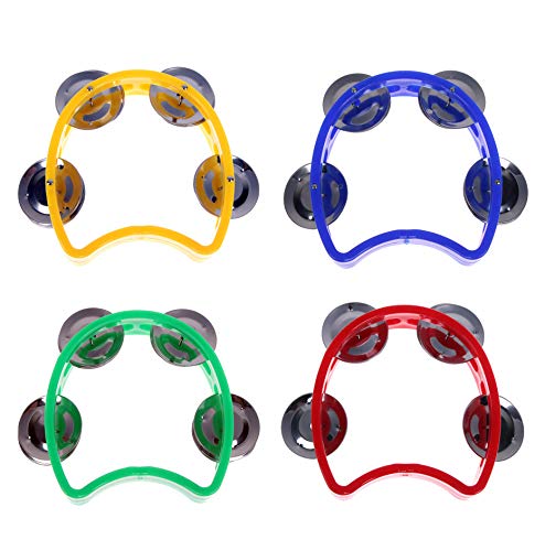 MOTZU 4 Pack Plastic Musical Percussion Tambourines, Dual Alloy Recording Combo Tambourine, Cutaway Half Blossom with 4 Bells Comfortable Teaching Toys, Multicolour