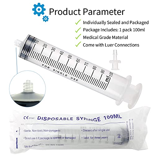 Large Syringe With Tube, 100Ml Plastic Oil Syringe With 3.2Ft Handy Plastic Tubing,14Ga Blunt Tip Needles, Luer Connector, For Scientific Labs, Measuring, Watering, Refilling, Filtration, Feeding, Oil #TOP2