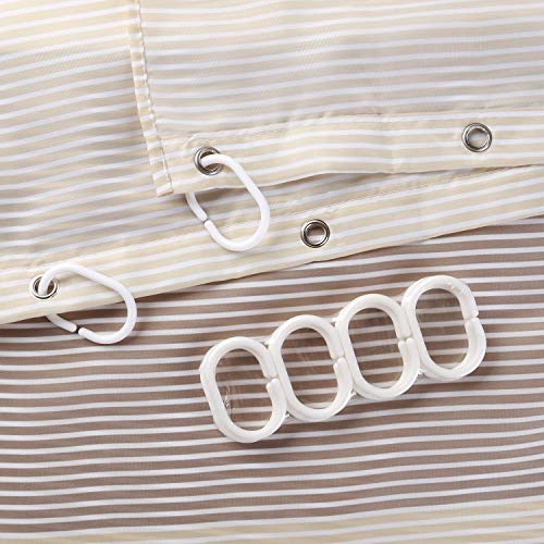 Mornite Beige Shower Curtains For Bathroom, Shower Curtain Gold Tan Taupe Brown Grey White Neutral Striped Waterproof Fabric With 12 Plastic Hooks, 72"X72" #TOP2