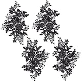 GORGECRAFT 4 Parche de Encaje Bordado con Flores Negras Cuentas Lentejuelas Aplique Coser Estilo Boho Floral Adorno Prendas de Vestir Vestidos de Novia Cortinas Almohadas Vaqueros Manualidades
