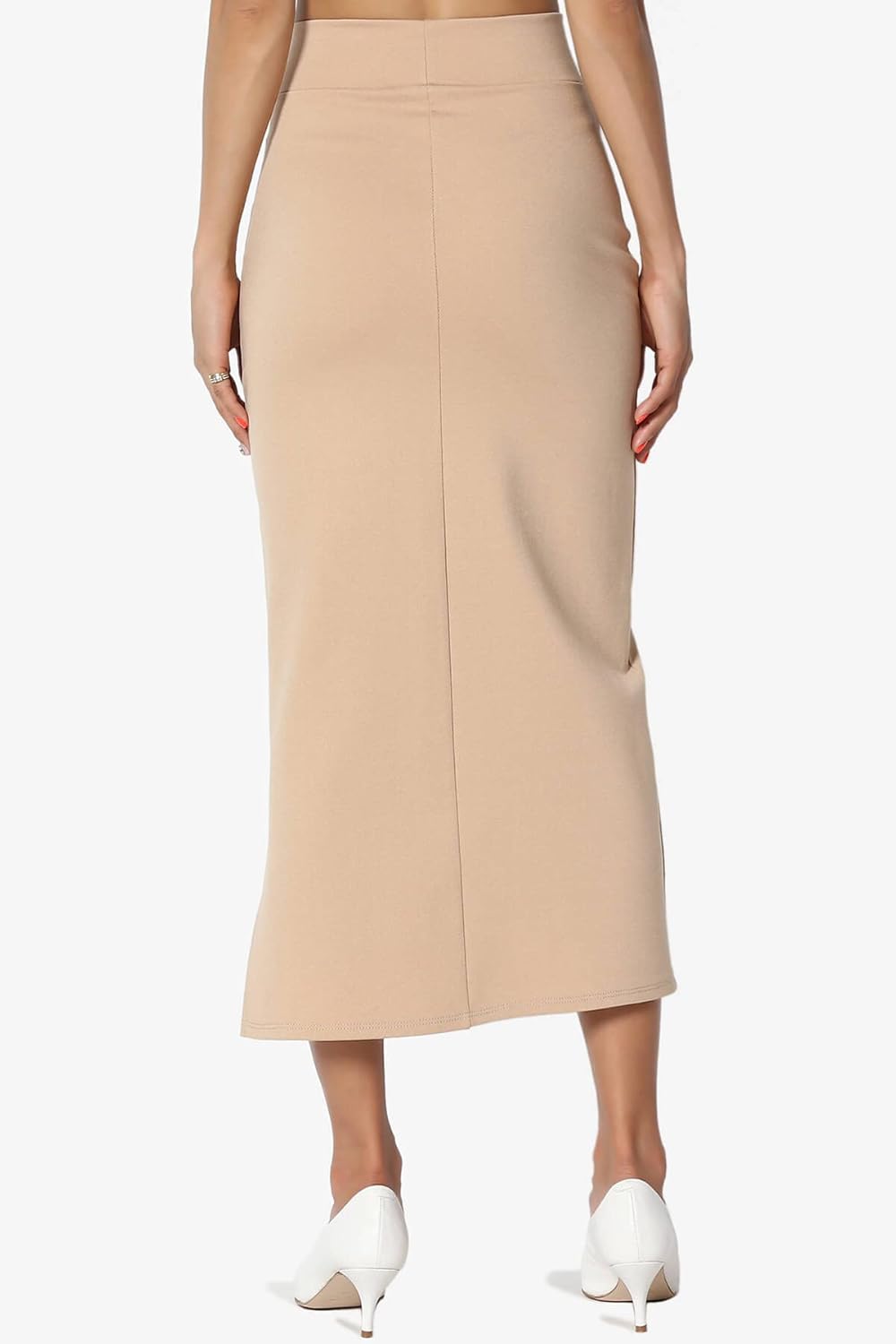 TheMogan Side Slit High Waist Stretch Ponte Knit Mid Calf Long Pencil Skirt : Clothing, Shoes & Jewelry