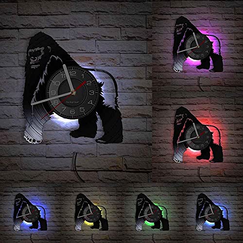 Wall Clock Black Gorilla Zoo Animal Wall Watch With Led Illumination Retro Vinyl Art-Wall Nursery Decor 12 Inches #TOP1