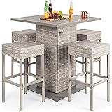 Best Choice Products 5-Piece Outdoor Wicker Bar Table Set for Patio, Poolside, Backyard w/Built-in...