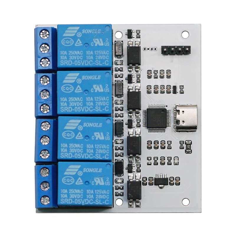 5V USB-C UART Relay Module with Optocoupler Isolation, 220V 10A Load Control - Free USB-C & Dupont Cables