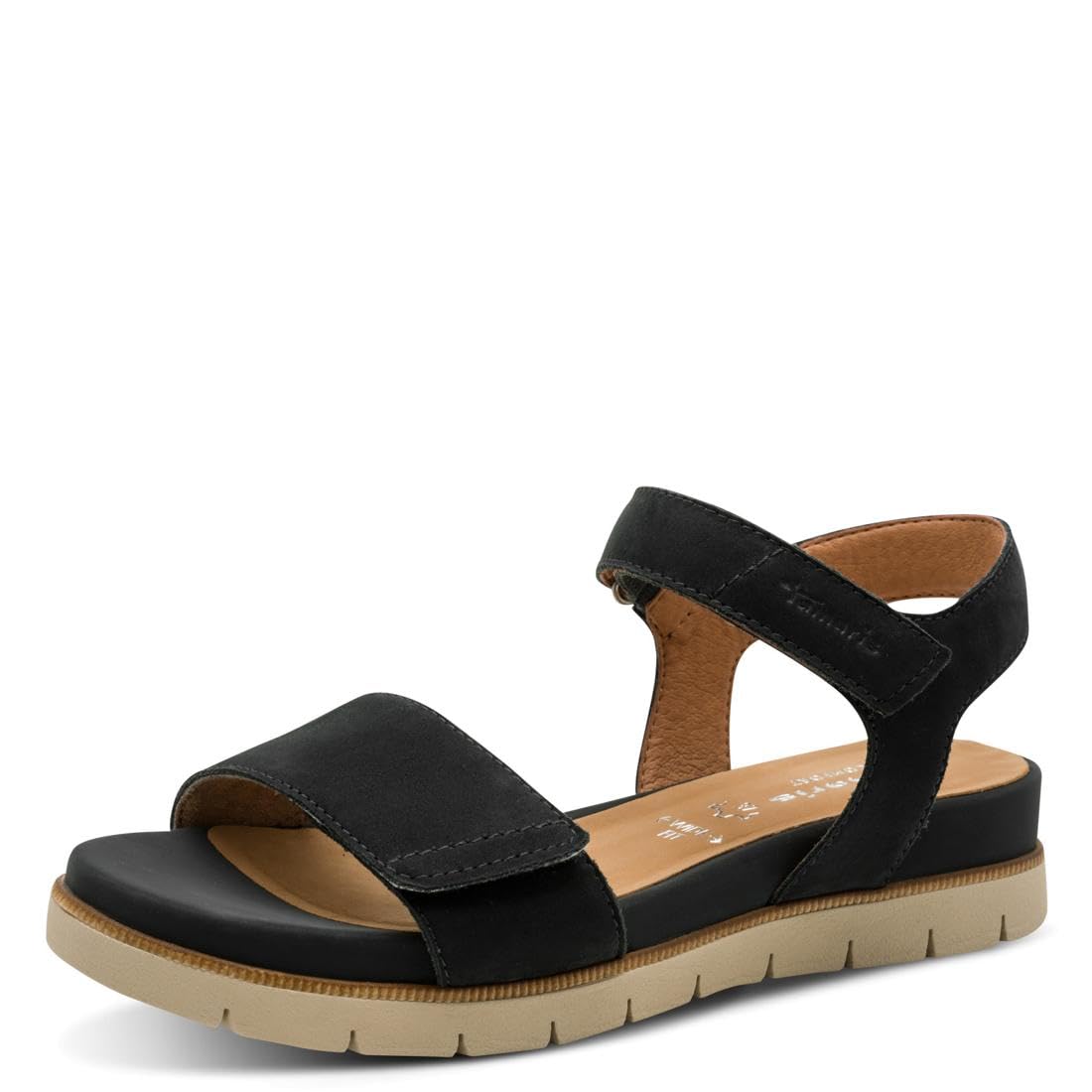 Tamaris Comfort Women’s Flat Leather Sandals with Velcro, Navy Nubuk, 7,5 UK