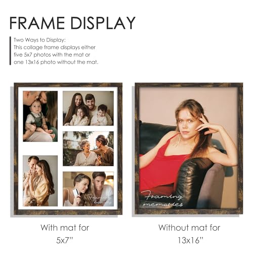 Image of DUENPY 13x16 Picture Frame 5x7 Collage Picture Frame Displays Five 5x7 inch Photos Collage Wall Decor Wall Hanging Brown