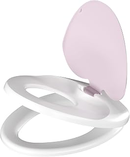WHYFONE Family Child Toilet Seat, Soft Close Toilet Seat with Quick Release Function, Simple Top Fixing Toilet Seats with Adjustable Hinges, Standard O Form Family Toilet Lid for Adults & Kids (Pink)