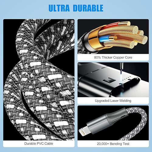 Multi Charging Cable for Apple Watch Charger,3 in 2 USB C Cable 4FT iPhone Charger/Type C/Lightning Travel Essentials Cables for iWatch Ultra/SE/10-1&iPhone 16-5 Pro/Plus - Image 4