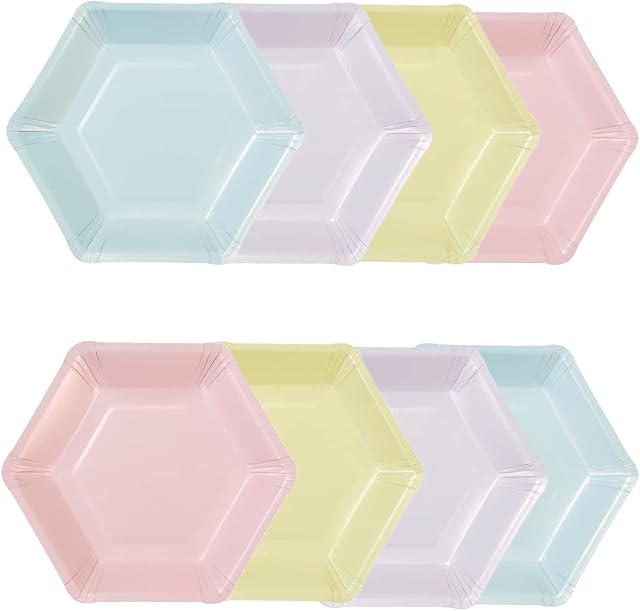 Talking Tables Pack of 8 (26cm) Large Hexagon Shaped Pastel Paper Plates | Disposable Party Tableware for Kids Birthday Valentine's Day, Baby Shower, Picnic, Girls Sleepover