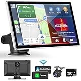 Madoec Portable Apple Carplay Screen for Car, 9" Wireless Apple Carplay & Android Auto,4K Dash Cam,1080p Backup Camera DVR,Car Audio Receivers GPS Navigation Mirror Link, Bluetooth,FM, Siri