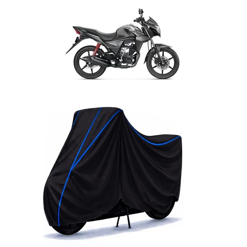 Image of CB Twister Bike Cover Water Resistant Universal Motorcycle Rain | Heavy Duty UV Protection, Dust, Scratch Indoor Outdoor All Weather with Black Blue Piping Elastic