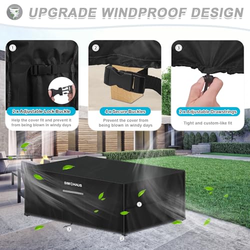 SIMPHAUS Garden Furniture Covers Waterproof 140x80x80cm Rectangular Rattan Furniture Cover for Outside Table Chair Covers Outside Windproof Anti-UV 420D Heavy Duty Oxford Fabric - Image 4