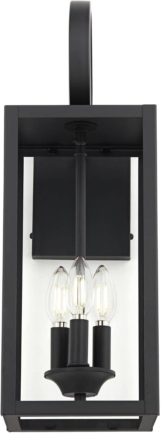 John Timberland Mira Modern Outdoor Wall Light Fixture Flat Black Metal Top Scroll Arm 21 1/2" Clear Glass Shade for Post Exterior Barn Deck House Porch Yard Patio Outside Garage Front Door