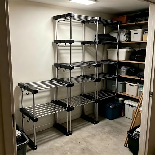 BLULEE-Expandable-Under-Sink-Organizer-2-Tier-Adjustable-Storage-Shelf-Heavy-Duty-Stainless-Steel-Cabinet-Rack-for-Kitchen-Pantry-Bathroom-Vanity-Stackable-Organization-System