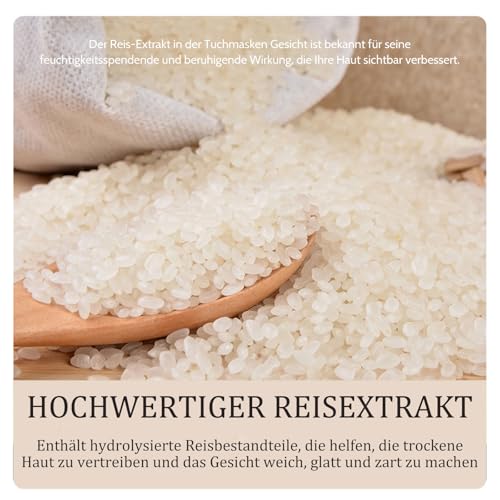 Altherona Reis Maske Gesicht 7 Stück, Tuchmasken Gesicht mit Reisextrakte, Korean Gesichtsmasken, Beruhigende Tuchmasken Set, Rice Mask Gleichmäßiger Hautton, Reismaske Zur Hydratation, Reinigung