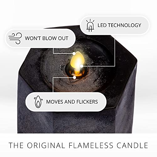 Luminara Set Of 2 Hexagon Flameless Moving Flame Candles (3.5" Width X 4.5" And 6.5" Tall) Unscented Real Wax Pillar, Timer And Remote Included (Black) #TOP2