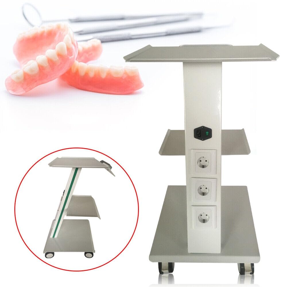 Carrello trolley con 3 prese, piastra in acciaio laccato, 410 x 360 x 770 mm, per salone di bellezza ospedaliero