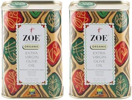 Zoe Organic Extra Virgin Olive Oil Tin, BPA Free Lining, 25.5 Ounce, Pack of 2