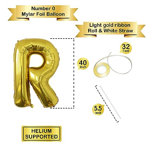 Image of Letter Balloons Gold Party Balloon - 40 Inch Large Gold Letter R Balloon, Letter Balloon Birthday Decorations, Balloon for Women Men Anniversary Party Decorations Supplies