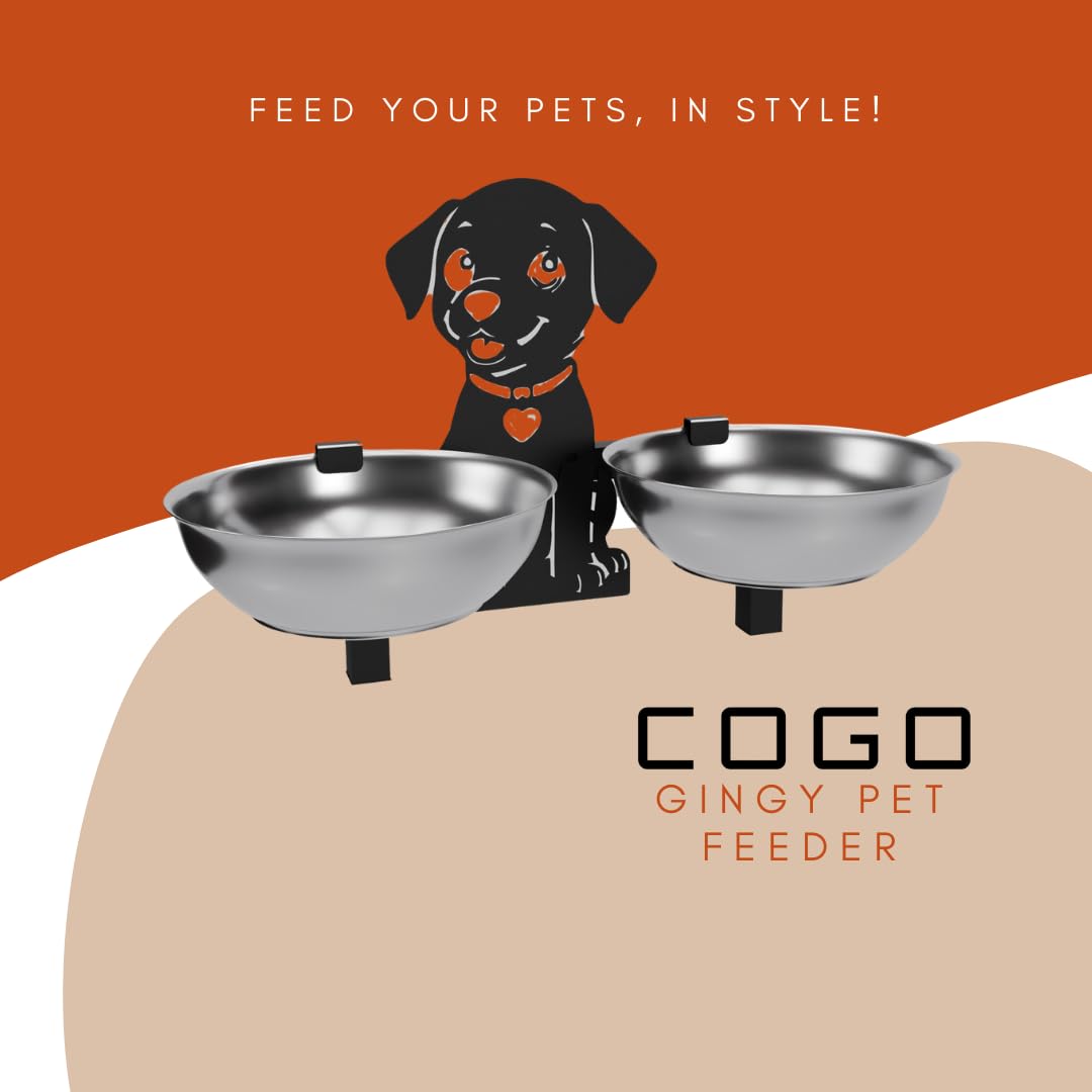 COGO GINGY Pet Feeder| 2 Stainless Steel Bowls (800 ml Each) | Wall Mountable | Elevated Feeder for Medium & Large Dogs & Cats | 10 x 10 x 7.5 inch | Strong Metal Frame | Colour: Matt Black 1