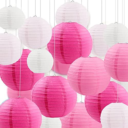 Newthinking 20PCS Hanging Paper Lanterns, 6" 8" 10" 12" Round Pink Paper Lantern Decorations with Hanging Line for Weddings Decoration, Indoor and Garden Party Decoration Newthinking 20PCS Hanging Paper Lanterns, 6" 8" 10" 12" Round Pink Paper Lantern Decorations with Hanging Line for Weddings Decoration, Indoor and Garden Party Decoration