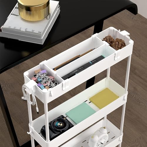Image of SPACELEAD 2-piece Set Slim Storage Cart 3 Tier,Bathroom Organizer Rolling Utility,Mobile Shelving Unit Slide Out for Office, Kitchen, Laundry Room & Narrow Places