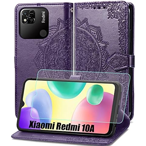 Abuenora Funda Xiaomi Redmi 10A + Protector Pantalla Cristal Templado Violeta Cover