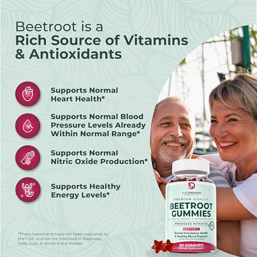 PurePremium Beet Root Gummies - 60 Sugar Free Chews (50:1 Equivalent 1500 mg) - Super Nitric Oxide Beetroot Gummies | Natural Blueberry Flavor - Supplements for Normal Blood Pressure - Thumbnail 2