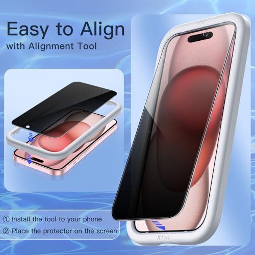 Image of JETech Privacy Screen Protector for iPhone 15 6.1-Inch, Anti-Spy Tempered Glass Film with Easy Installation Tool, 2-Pack