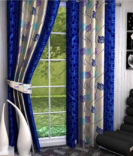 Image of Woah Polyester Floral Door Curtain Door Window Curtain Premium Polyester Weaved Parda Modern Parde for Living Room Bedroom Home Office Screens Eyelet Ring (7 Feet -Blue4)