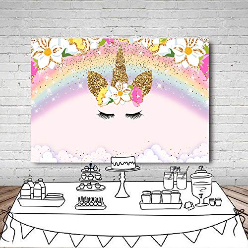 BEIPOTO Unicorn Birthday Backdrops for Party Banner Girls Photography Background Baby Shower Flower