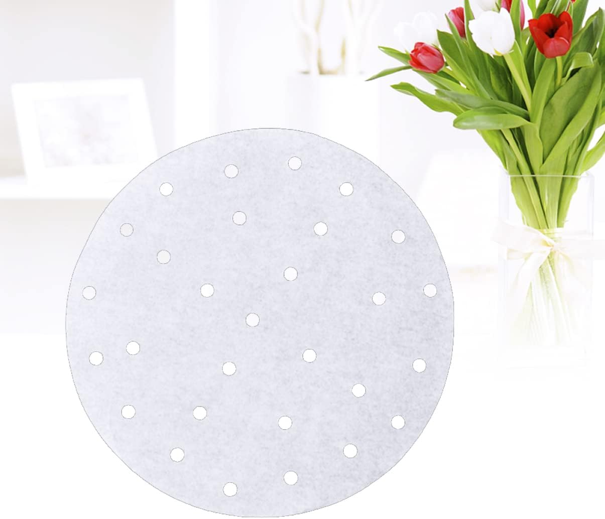 MAGICLULU 100pcs Vegetable Steamer Paper Liners for Air Fryer Basket Perforating Paper Non-stick Steamer Round