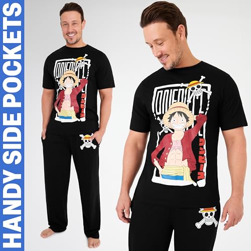 One Piece Pyjamas Set for Men Teens & Boys, Black Cotton T-Shirt & Bottom, Nightwear Loungewear Clothes, Manga Anime Gifts (3XL, Black) - Image 2