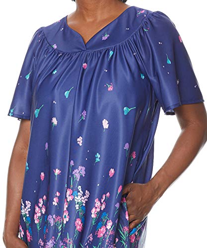 AmeriMark Women's Lounger House Dress Short Sleeve Patio Dress w/Side Pocket Navy Delight Border MD