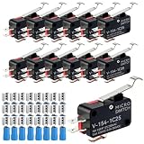 Gebildet 12pcs V-154-1C25 125V/250V 15A Momentaneo Micro Interruttore,Finecorsa SPDT 3Pin,1NO 1NC Mini Interruttore a Levetta Pulsante Tipo+24pcs Terminali
