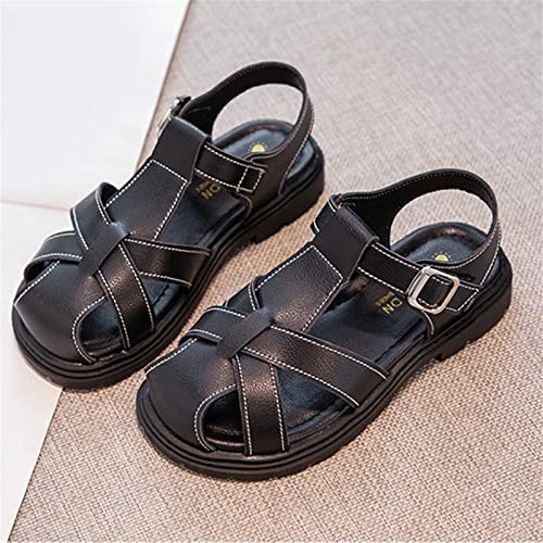 Girls Wedding Party Sandals Open Toe Princess Flat Sandals Strappy Summer Shoes for Toddler/Little Kid/Big Kid (Black, 1.5 Big Kids)4