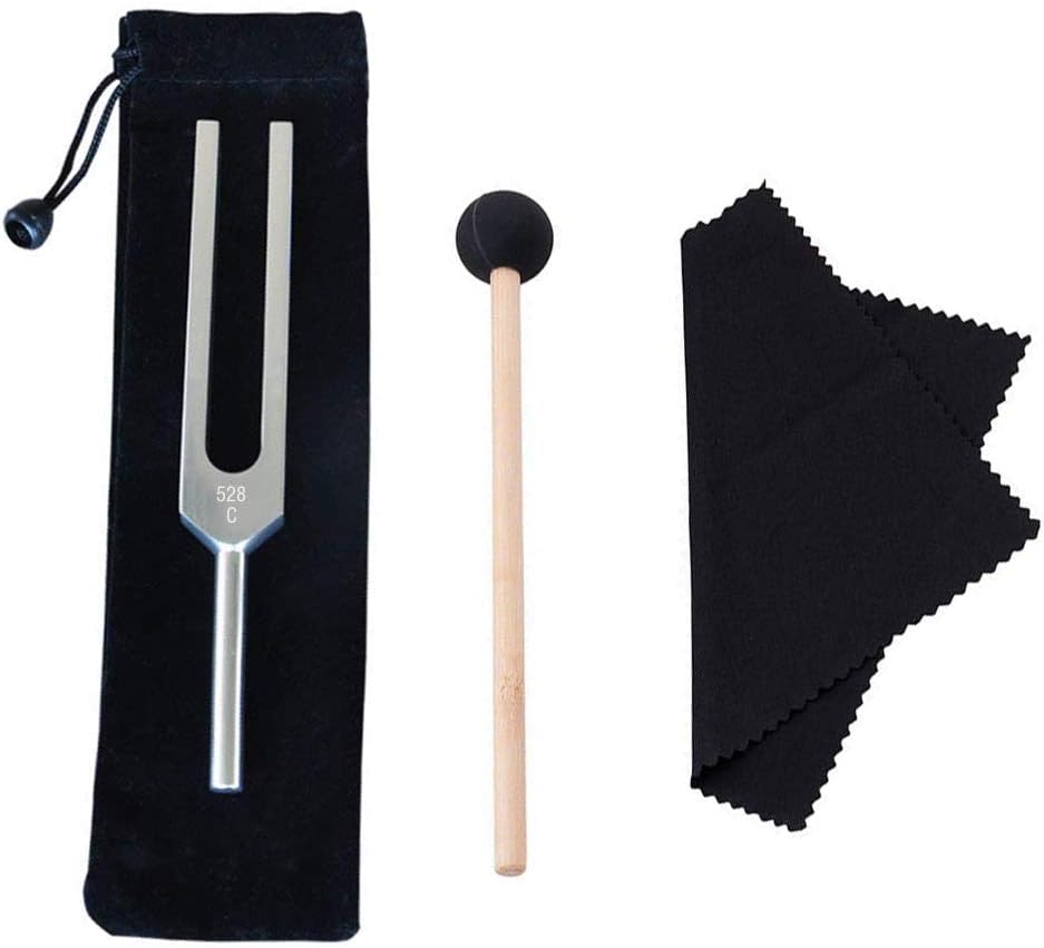 Tuning Fork, 528 Hz Tuning Fork with Silicone Hammer and Cleaning Cloth for DNA Repair Healing and Perfect Healing Musical Instrument