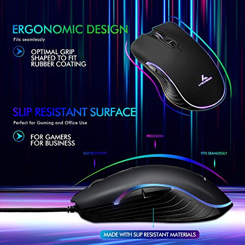 Mouse ottico con cavo USB (1.5m), DPI regolabile fino a 6400, 7 pulsanti, LED - Mouse gaming - Immagine 1