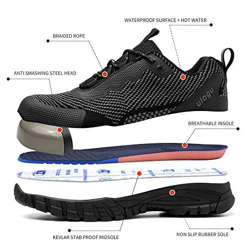 Steel Toe Shoes Men Waterproof Lightweight Work Sneakers Safety Athletic Alloy Roofing Construction Composite Indestructible Warehouse Tennis Zapatos De Trabajo Para Hombres Seguridad Acero Black #TOP7
