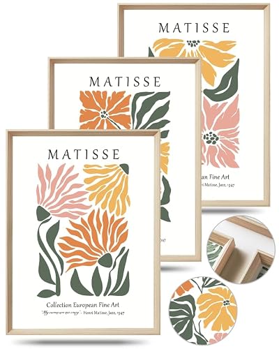 UPWOIGH Matisse-Inspired Floral Wood Framed Wall Art, 12x16 Inch, Set of 3