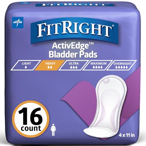 FitRight Incontinence Bladder Control Pads, Moderate Absorbency, 4.3 x 11, 16 Count