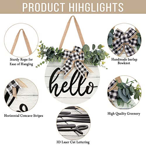 3D Hello Spring Wreaths For Front Door | White Horizontal Round Door Wreaths | Housewarming Gift | Farmhouse Wood Door Hanger For Home Decor Indoor And Outdoor, Classroom, Yard, Porch Décor #TOP3
