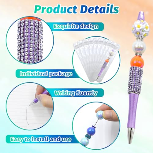 Image of 150 Pcs DIY Diamond Beadable Pen Kit - 50 Plastic Rhinestone Beaded Pens Bulk with Refills & Bags - Fancy Cute Glitter Pens for Crafting, Students & Teachers - School Supplies (Purple)