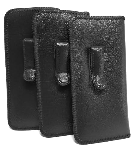 Calabria Soft Slip-In Glasses Case Pocket Metal Clip Black (3 Pack) for Men/Women Synthetic Leather Felt Lining 6.5x3