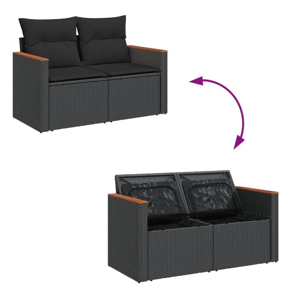 Myheimly Gartensofa mit Kissen 2-Sitzer Schwarz Poly Rattan Schwarz mit Stauraum 3041954de